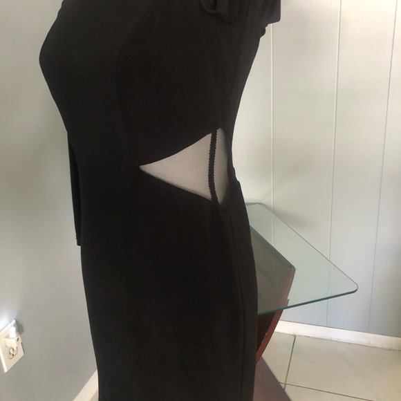 Black BEBE Cold Shoulder Dress w Side Cut Outs - Picture 6 of 8